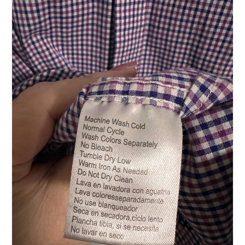 English Laundry Christopher Wicks Mens 16 32-33 Gingham Shirt Purple Navy - Picture 5 of 12